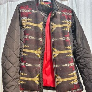 Ariat x Pendleton vintage Brown Aztec Quilted Puffer Jacket with Red Lining